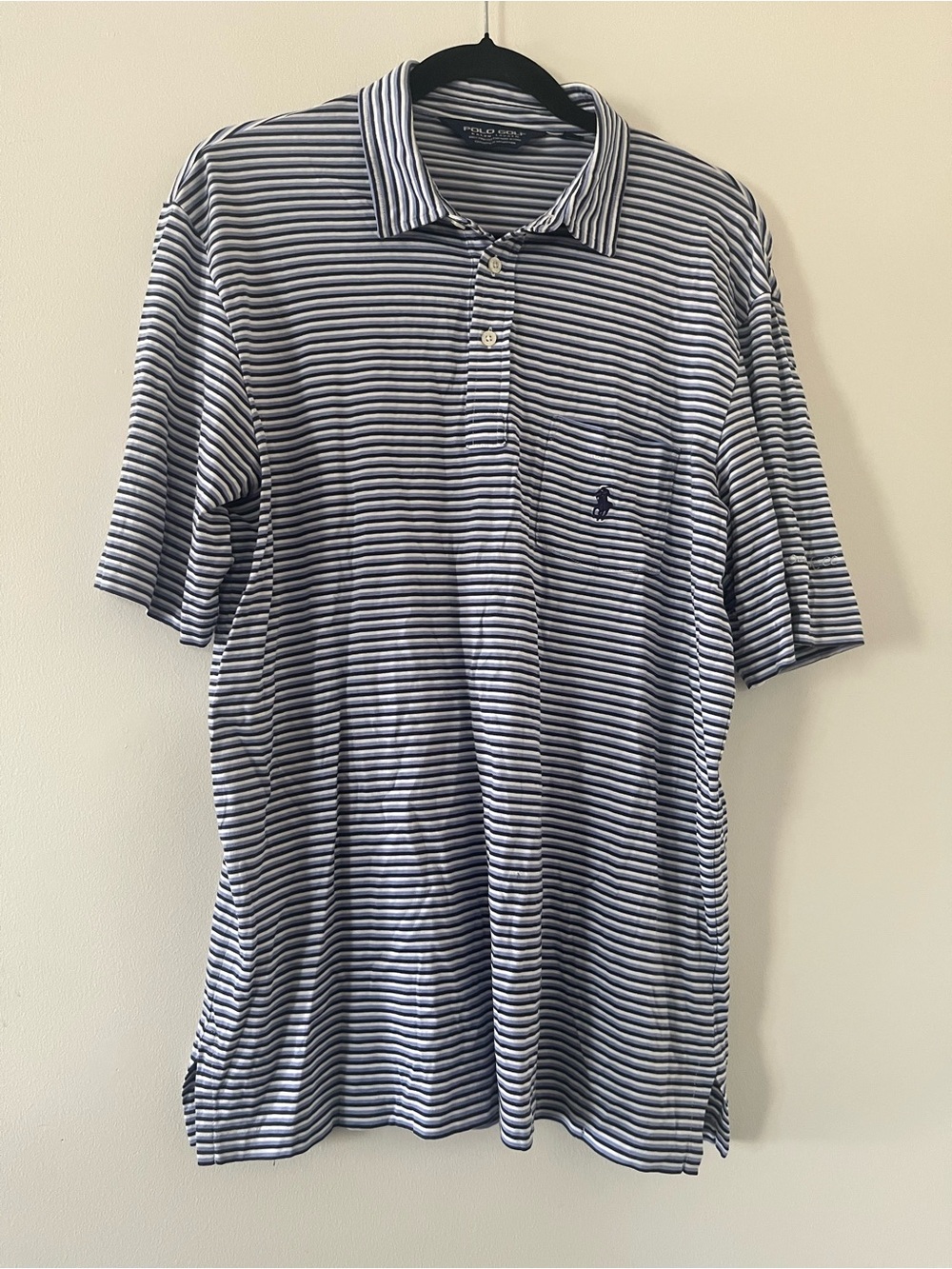Polo Ralph Lauren Golf Striped Polo Mens Medium Blue White Preppy Quiet Luxury